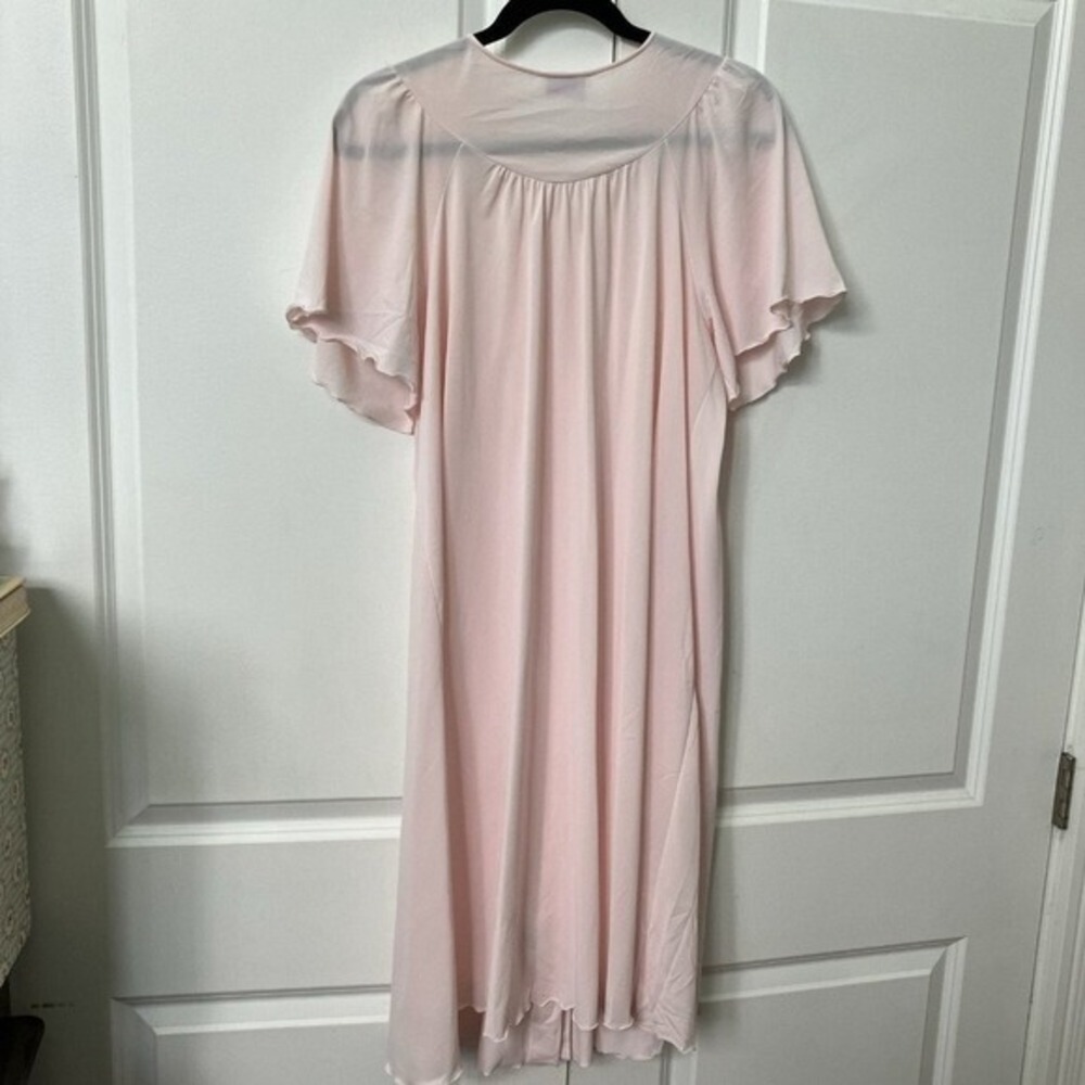 Vintage Shadowline Nightgown Pink Lace Trim 80s Nylon Sleepwear Womens Small USA - Picture 5 of 9